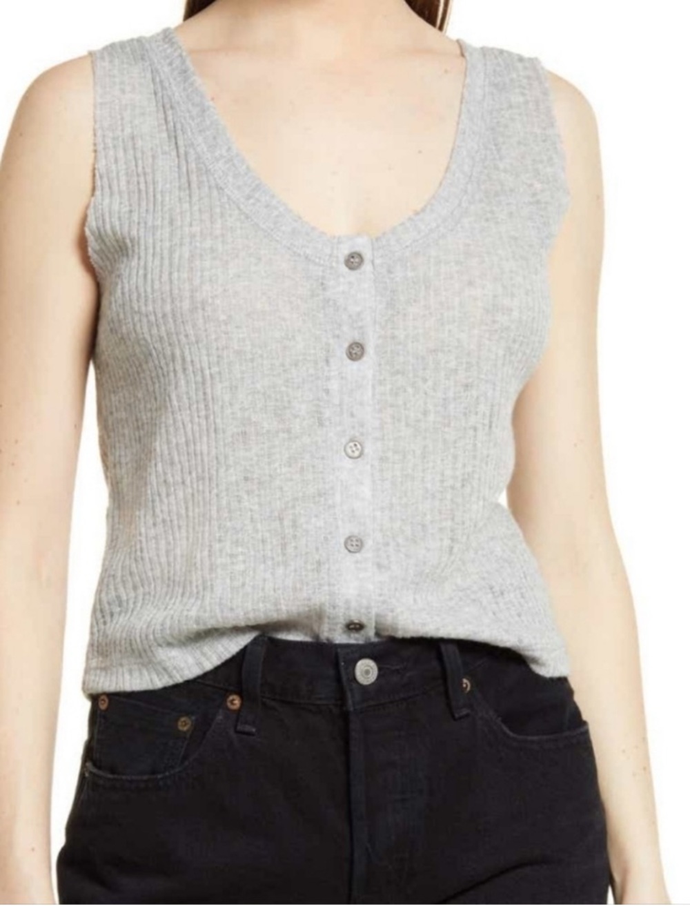 Medium Melrose & Market Gray Ribbed Knit Button Front Tank Top New with tags